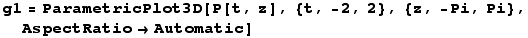g1 = ParametricPlot3D[P[t, z], {t, -2, 2}, {z, -Pi, Pi}, AspectRatioAutomatic]