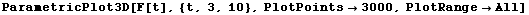 ParametricPlot3D[F[t], {t, 3, 10}, PlotPoints3000, PlotRangeAll]